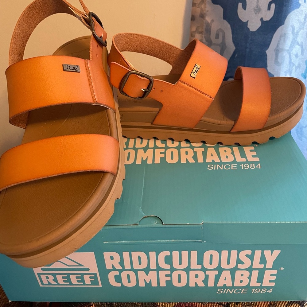 Reef Women’s Orange Dual-Strap Leather Sandals - Picture 3 of 5